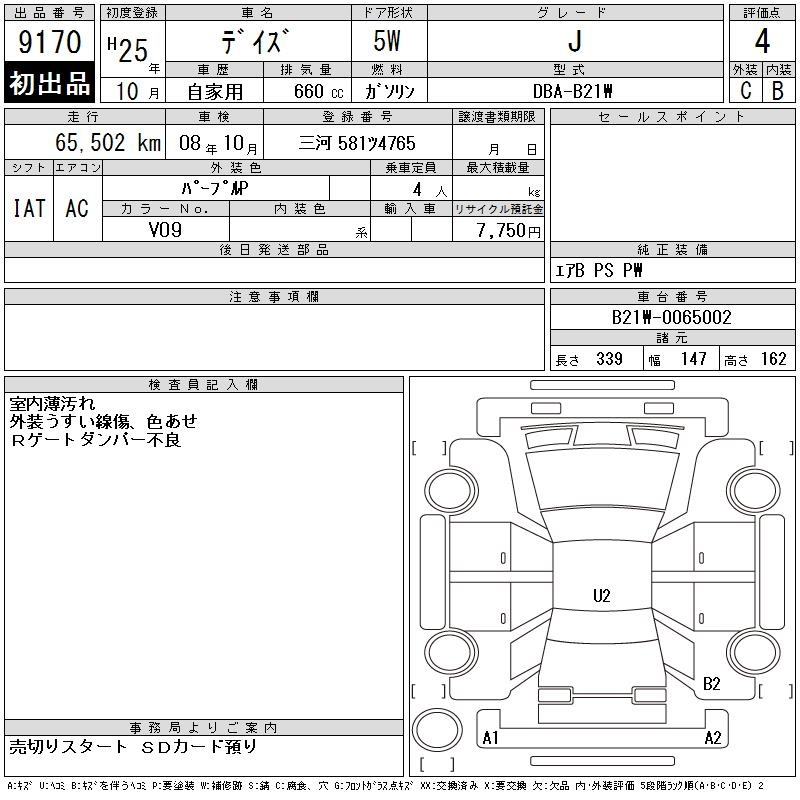 Аукционный лист NISSAN DAYZ 2013