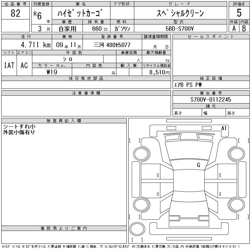 Аукционный лист DAIHATSU HIJET VAN 2024