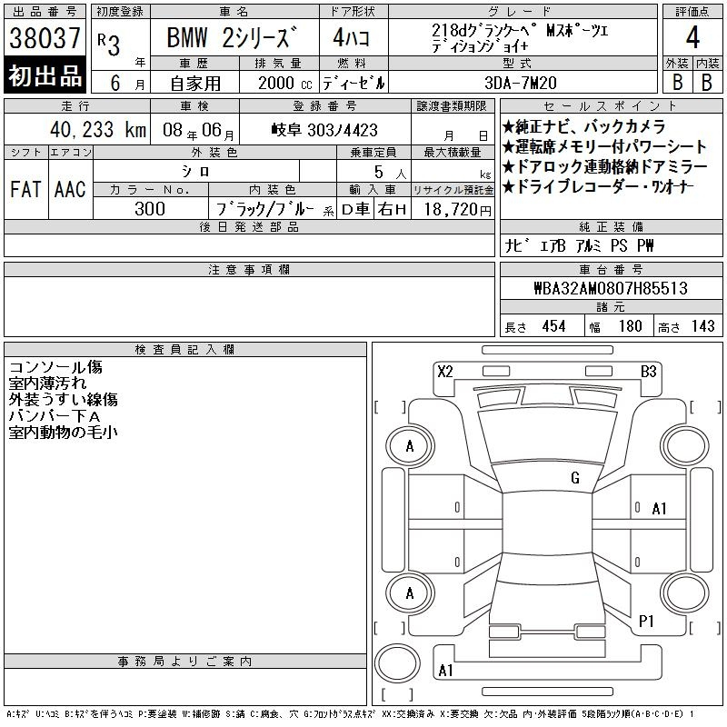 Аукционный лист BMW 2 SERIES 2021