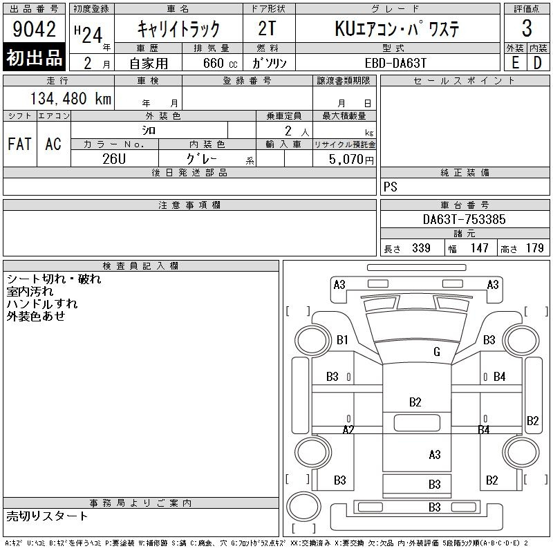 Аукционный лист SUZUKI CARRY TRUCK 2012