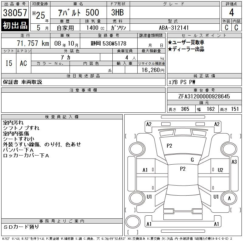 Аукционный лист FIAT OTHER 2013