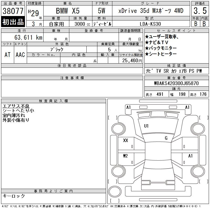Аукционный лист BMW X5 SERIES 2017