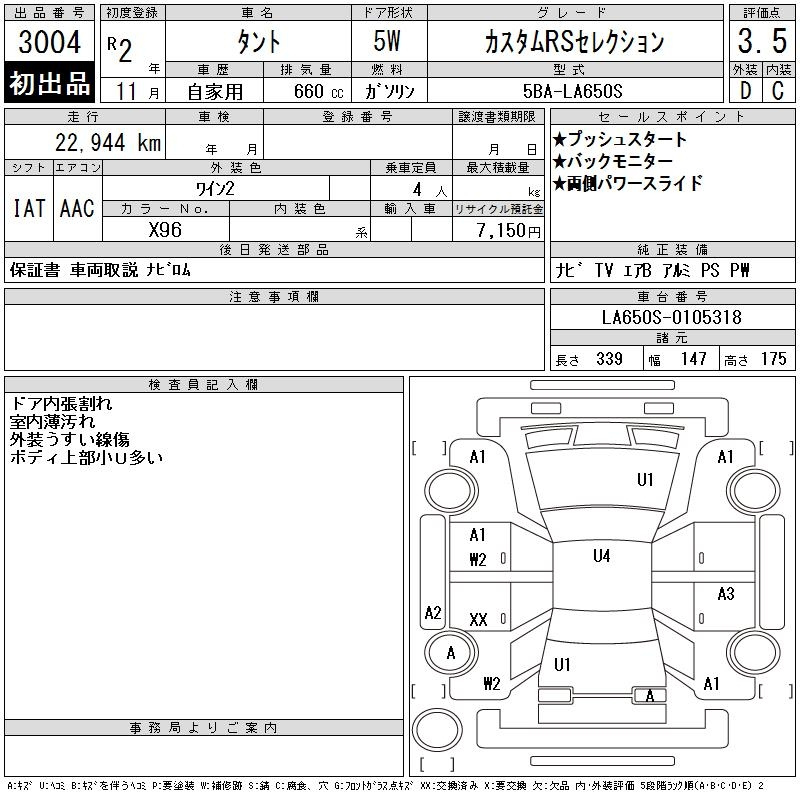 Аукционный лист DAIHATSU TANTO 2020
