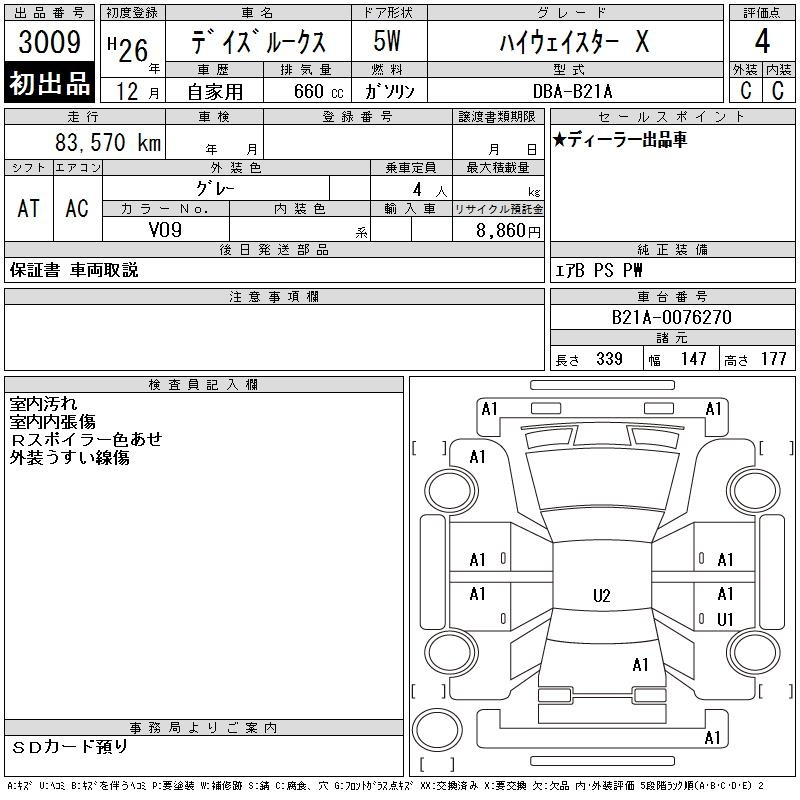 Аукционный лист NISSAN DAYZ ROOX 2014