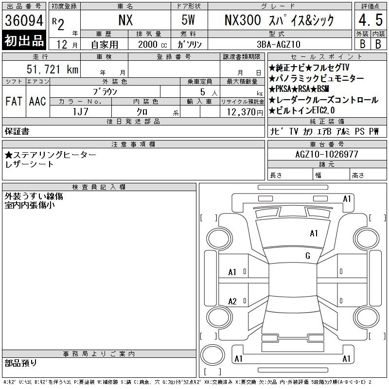 Аукционный лист LEXUS NX 2020