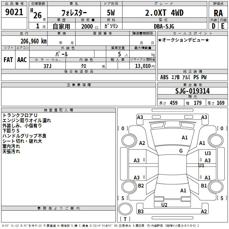 Аукционный лист SUBARU FORESTER 2014