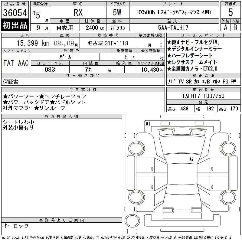 Аукционный лист LEXUS RX 2023