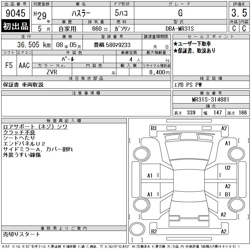Аукционный лист SUZUKI HUSTLER 2017