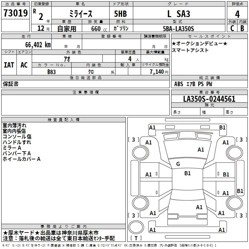 Аукционный лист DAIHATSU MIRA E S 2020