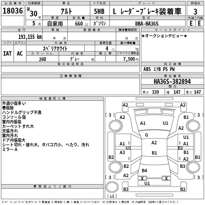 Аукционный лист SUZUKI ALTO 2018