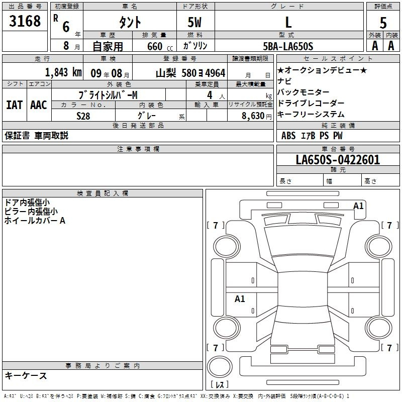 Аукционный лист DAIHATSU TANTO 2024