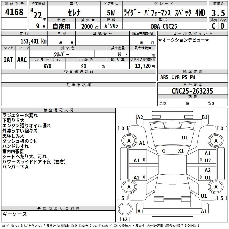 Аукционный лист NISSAN SERENA 2010
