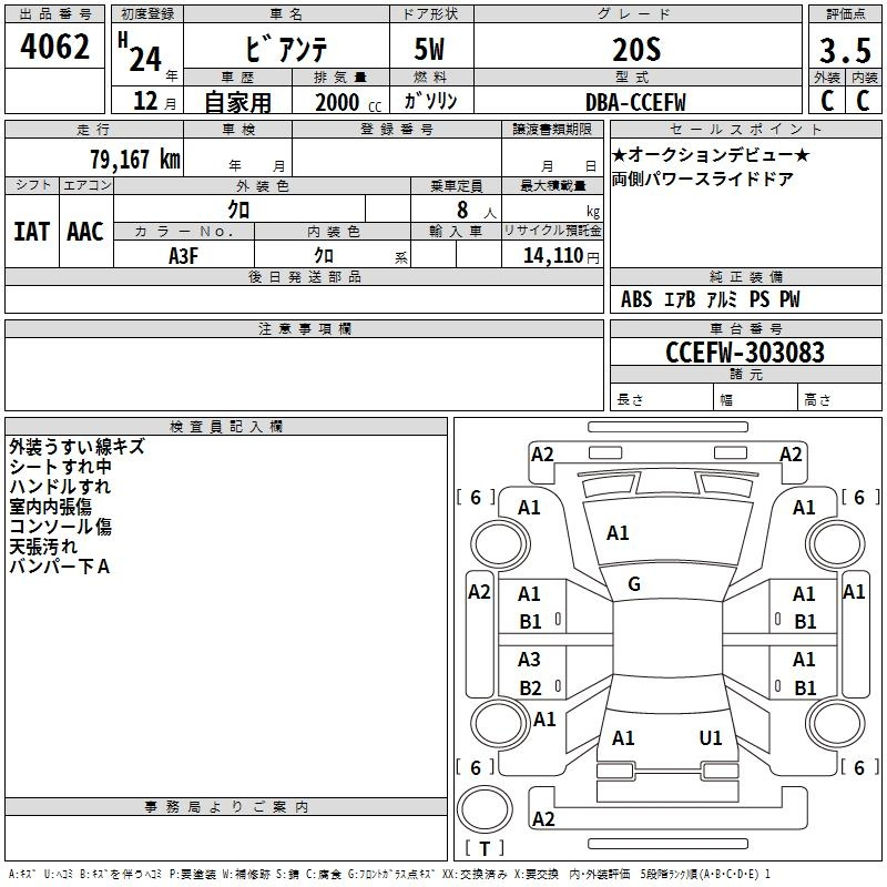 Аукционный лист MAZDA BIANTE 2012