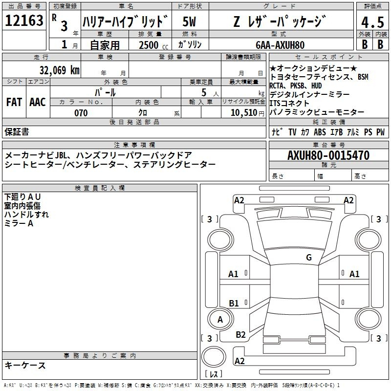Аукционный лист TOYOTA HARRIER 2021