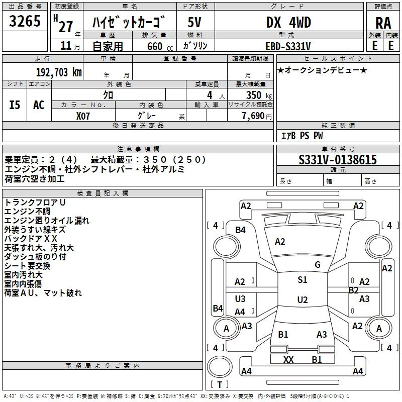 Аукционный лист DAIHATSU HIJET VAN 2015