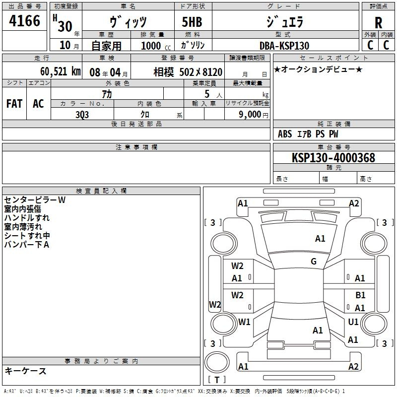 Аукционный лист TOYOTA VITZ 2018