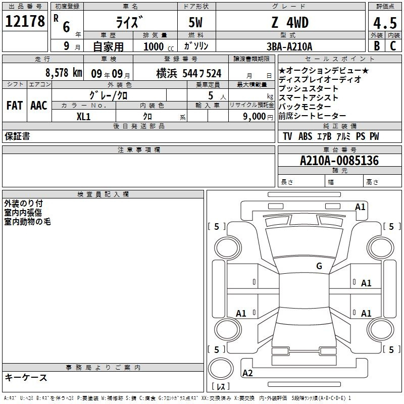 Аукционный лист TOYOTA RAIZE 2024