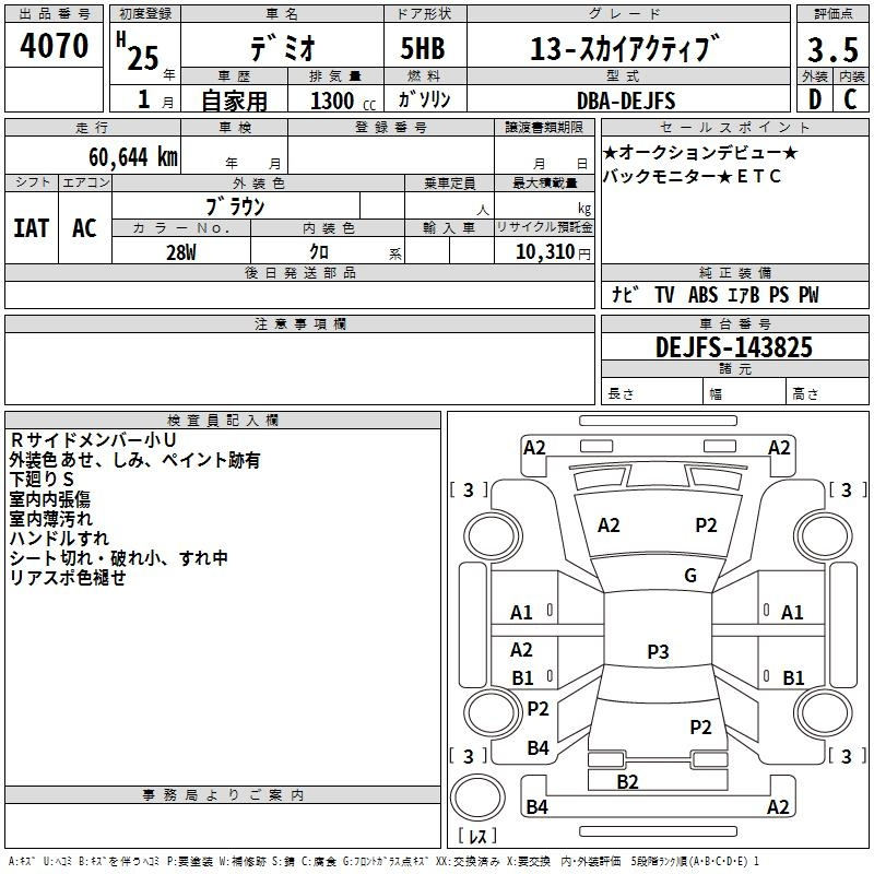 Аукционный лист MAZDA DEMIO 2013