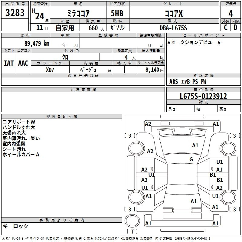 Аукционный лист DAIHATSU MIRA 2012