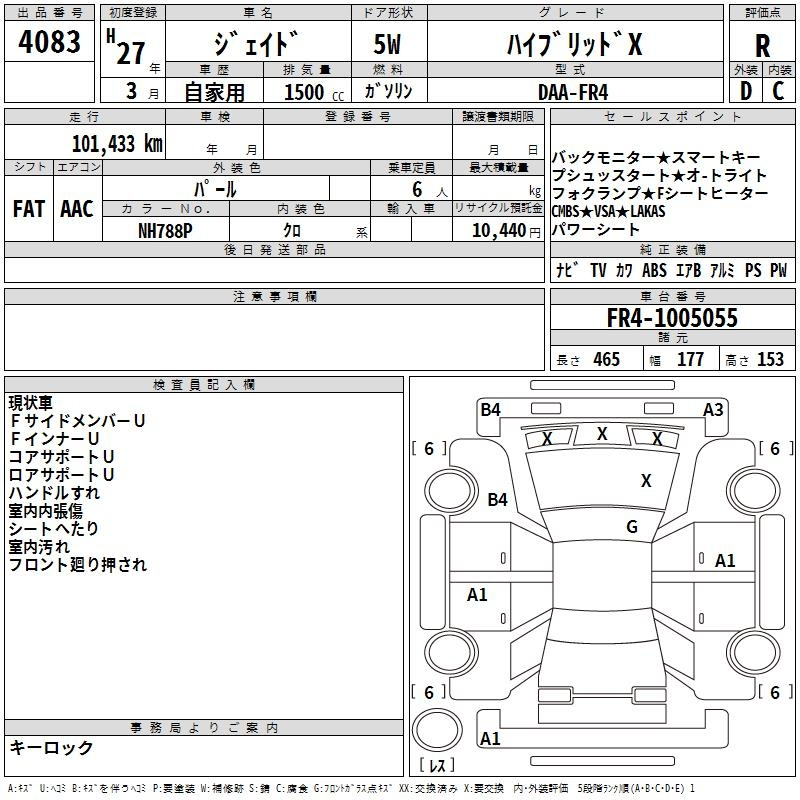 Аукционный лист HONDA JADE 2015