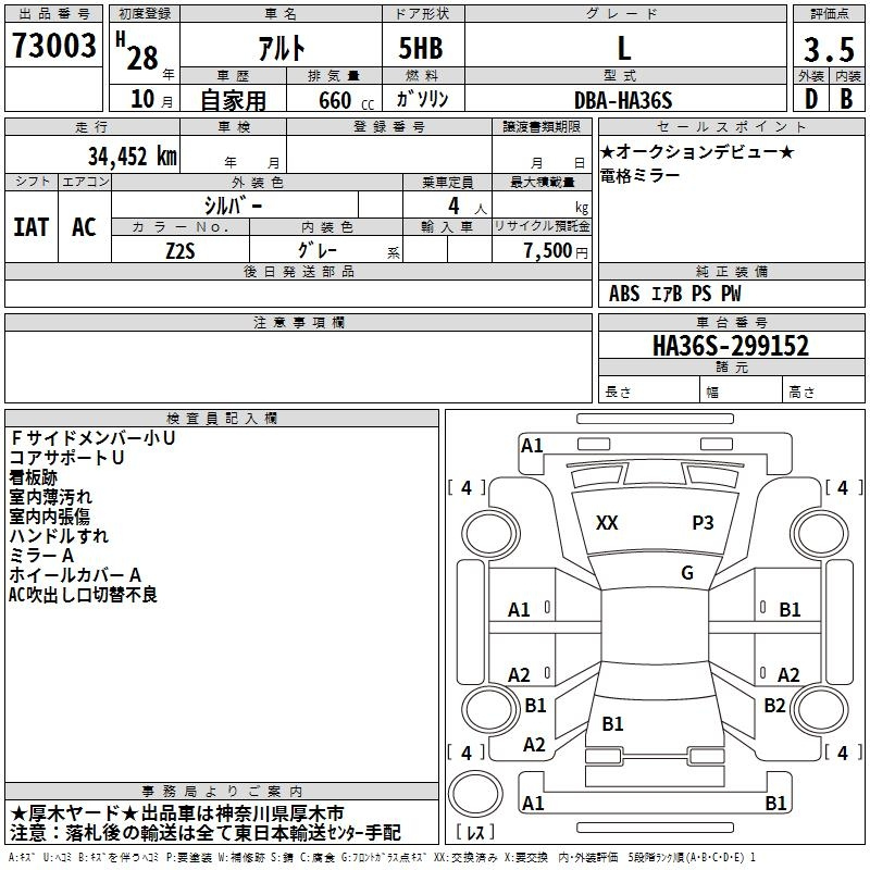 Аукционный лист SUZUKI ALTO 2016