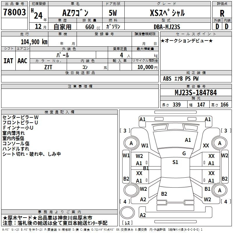 Аукционный лист MAZDA AZ WAGON 2012