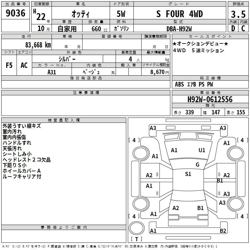 Аукционный лист NISSAN OTTI 2010