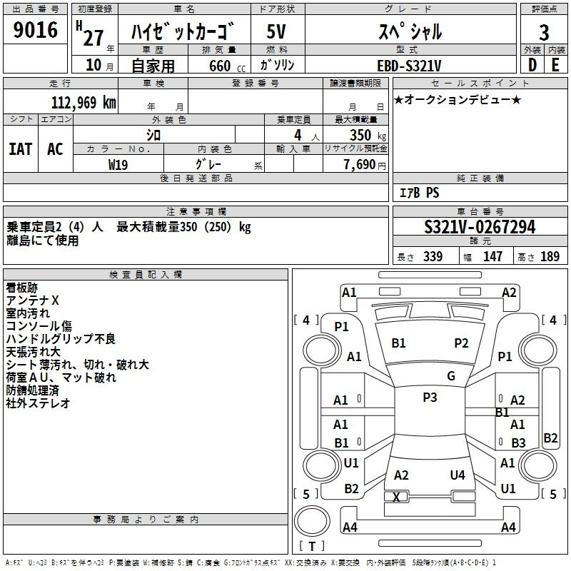 Аукционный лист DAIHATSU HIJET VAN 2015