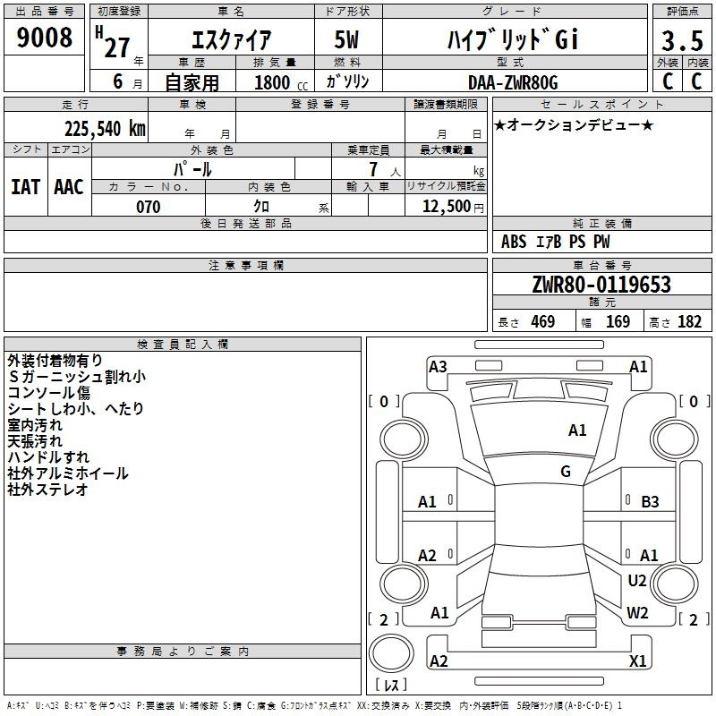 Аукционный лист TOYOTA ESQUIRE 2015