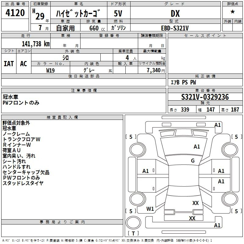 Аукционный лист DAIHATSU HIJET VAN 2017
