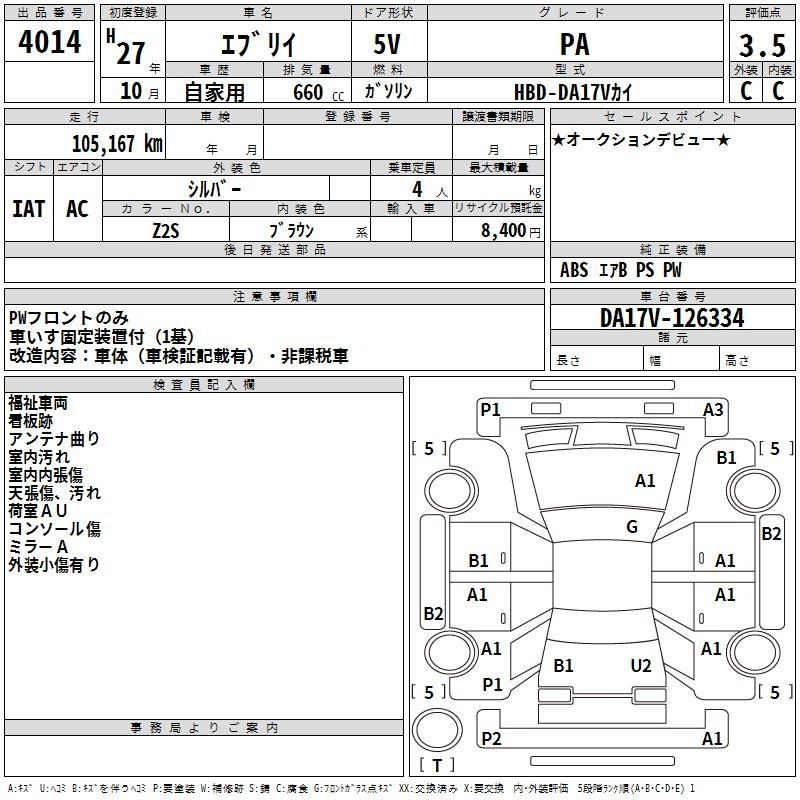 Аукционный лист SUZUKI EVERY 2015