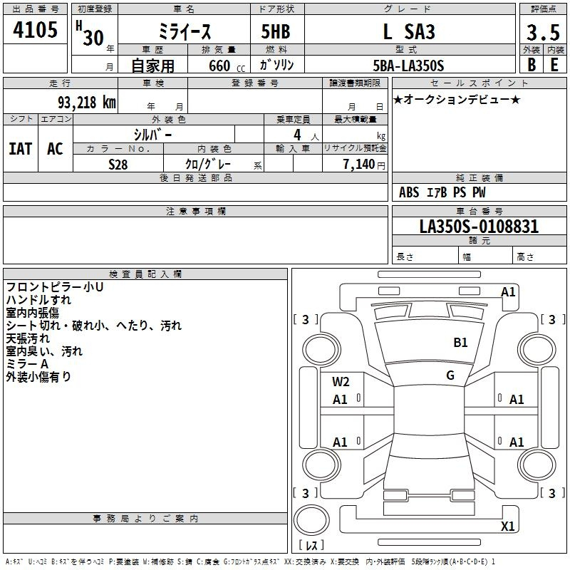 Аукционный лист DAIHATSU MIRA E S 2018