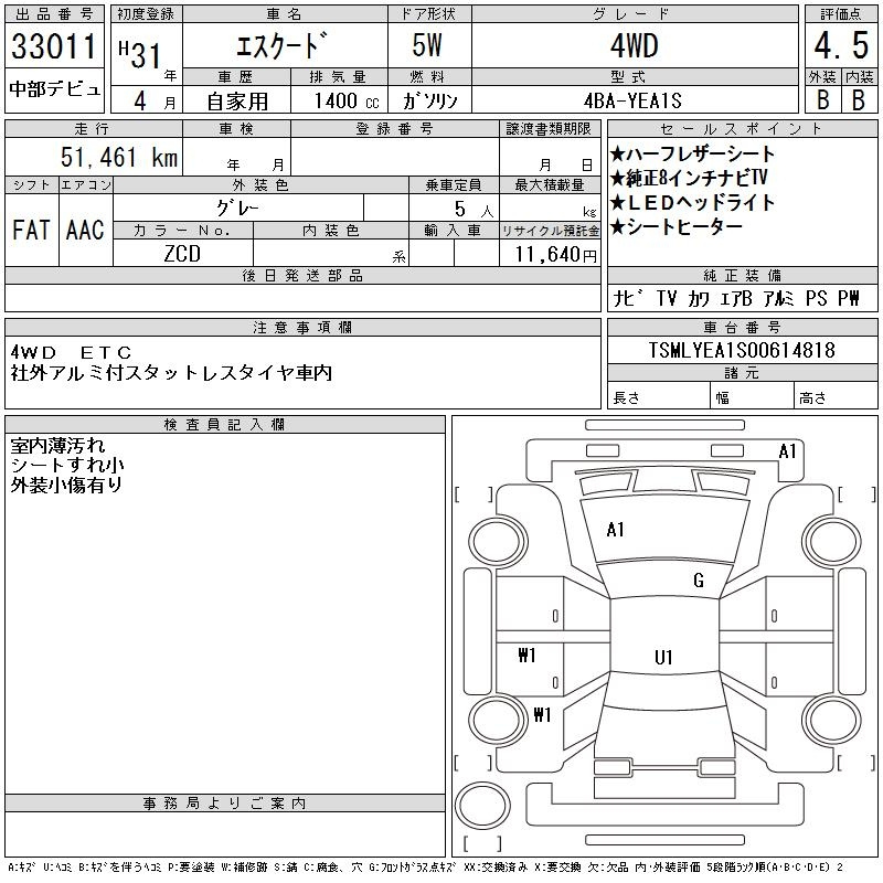Аукционный лист SUZUKI ESCUDO 2019