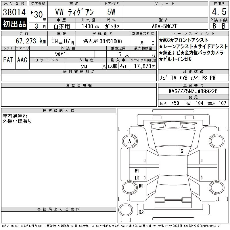 Аукционный лист VOLKSWAGEN TIGUAN 2018