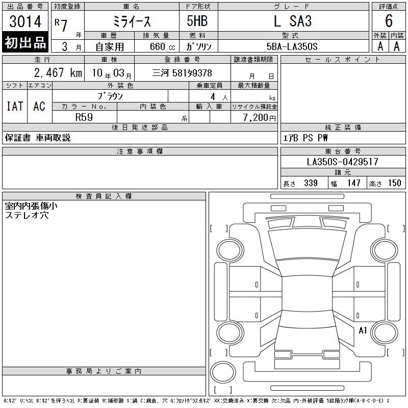 Аукционный лист DAIHATSU MIRA E S 2025