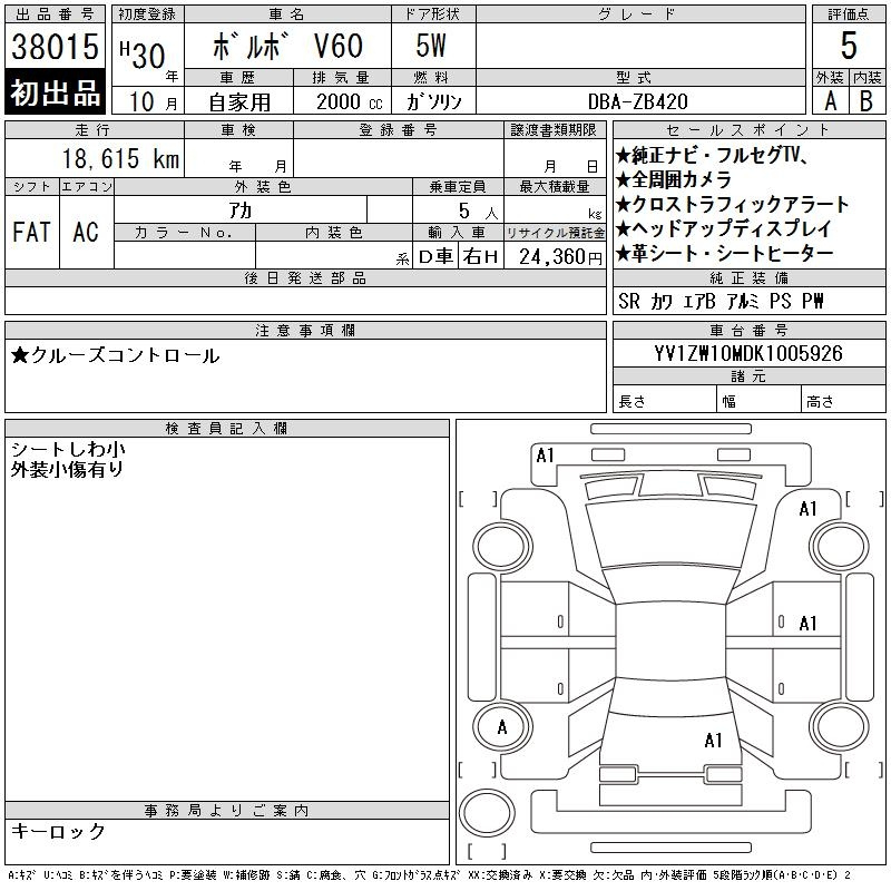 Аукционный лист VOLVO V60 2018