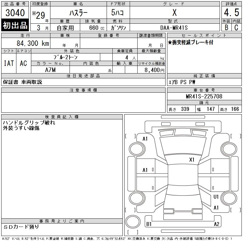 Аукционный лист SUZUKI HUSTLER 2017