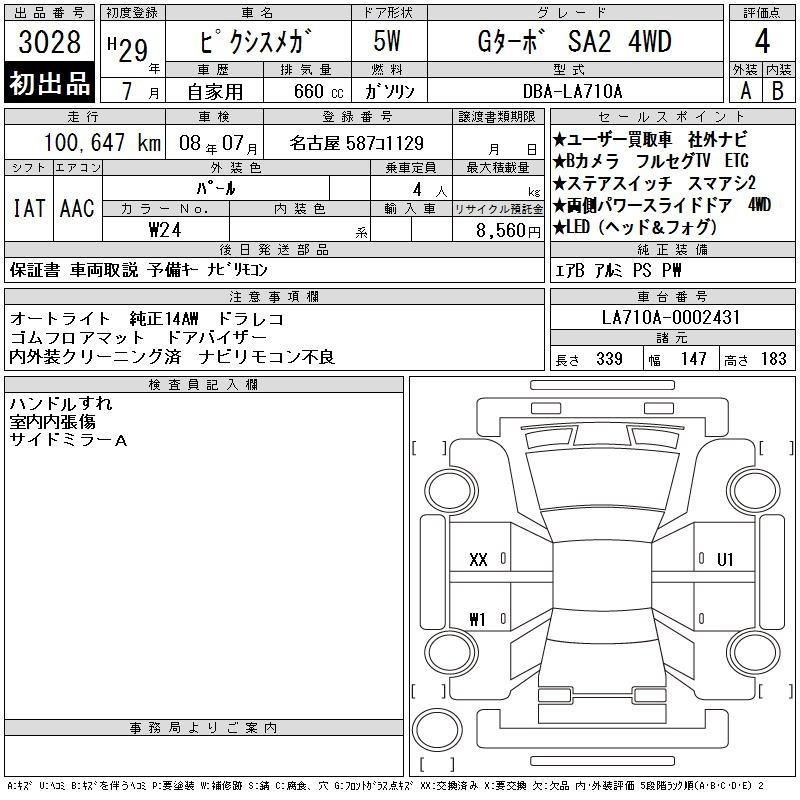 Аукционный лист TOYOTA PIXIS MEGA 2017