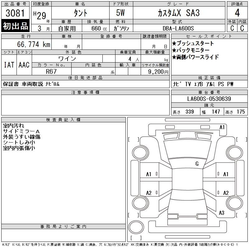 Аукционный лист DAIHATSU TANTO 2017