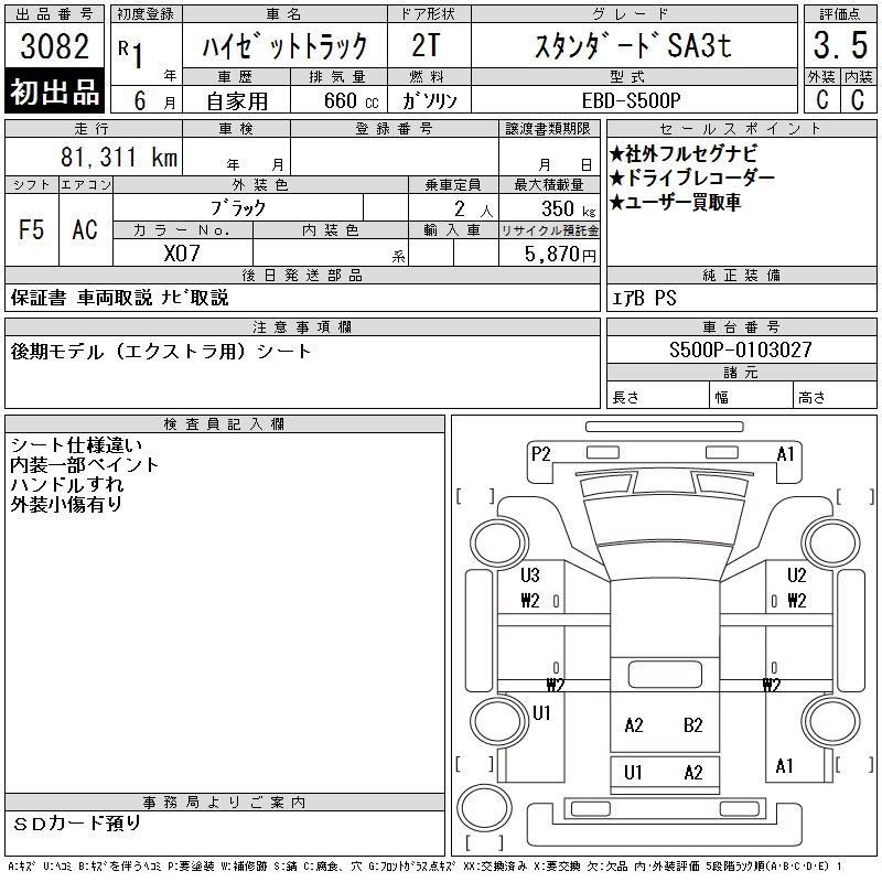 Аукционный лист DAIHATSU HIJET TRUCK 2019