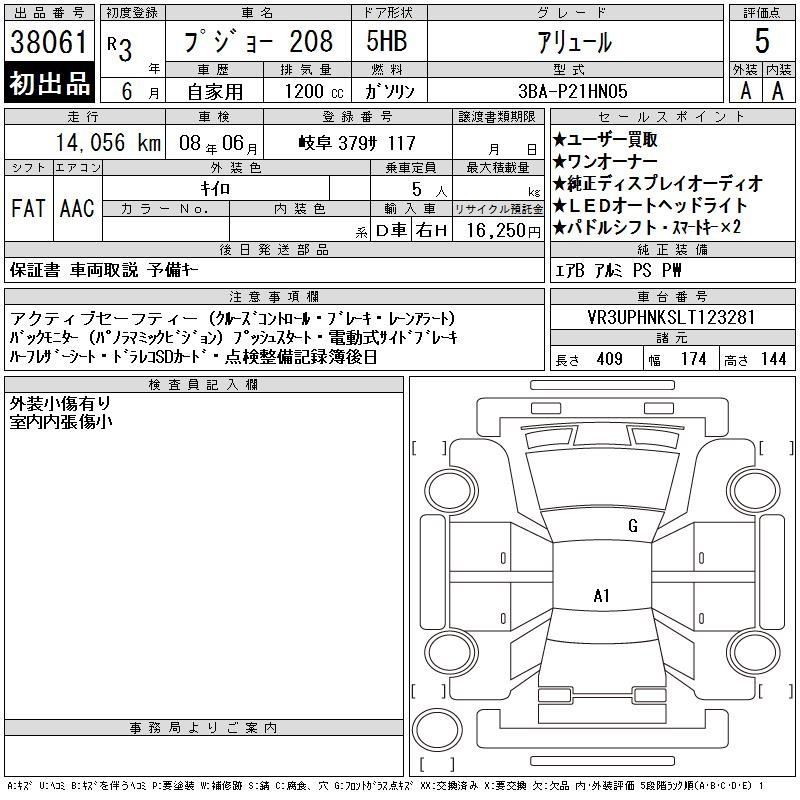 Аукционный лист PEUGEOT 208 2021