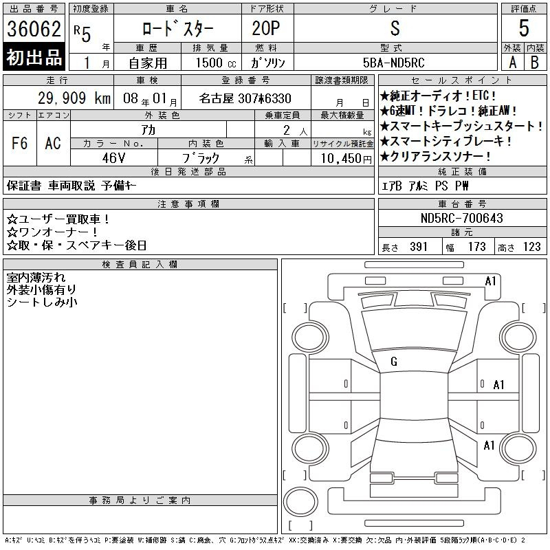 Аукционный лист MAZDA ROADSTER 2023