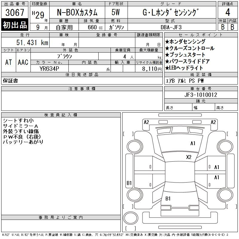 Аукционный лист HONDA N BOX 2017