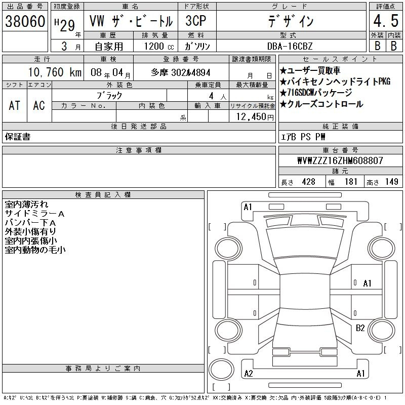 Аукционный лист VOLKSWAGEN THE BEETLE 2017