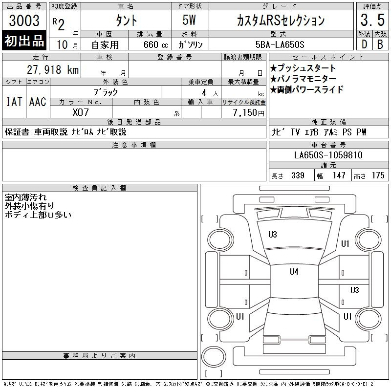Аукционный лист DAIHATSU TANTO 2020
