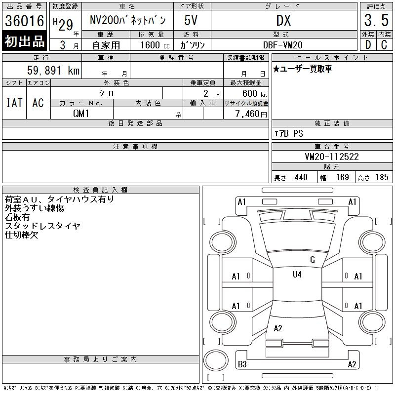 Аукционный лист NISSAN NV200 2017