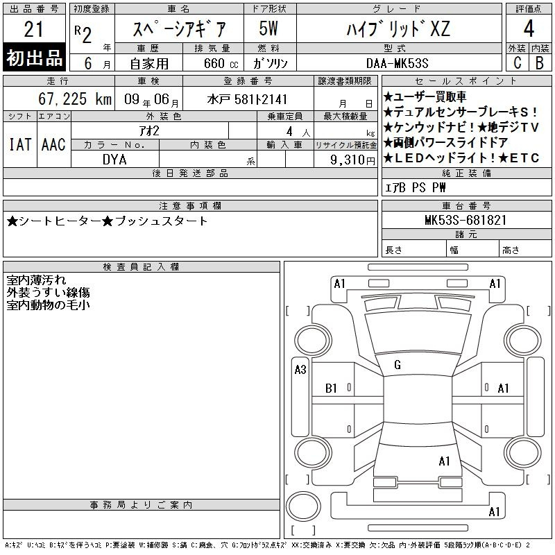Аукционный лист SUZUKI SPACIA GEAR 2020