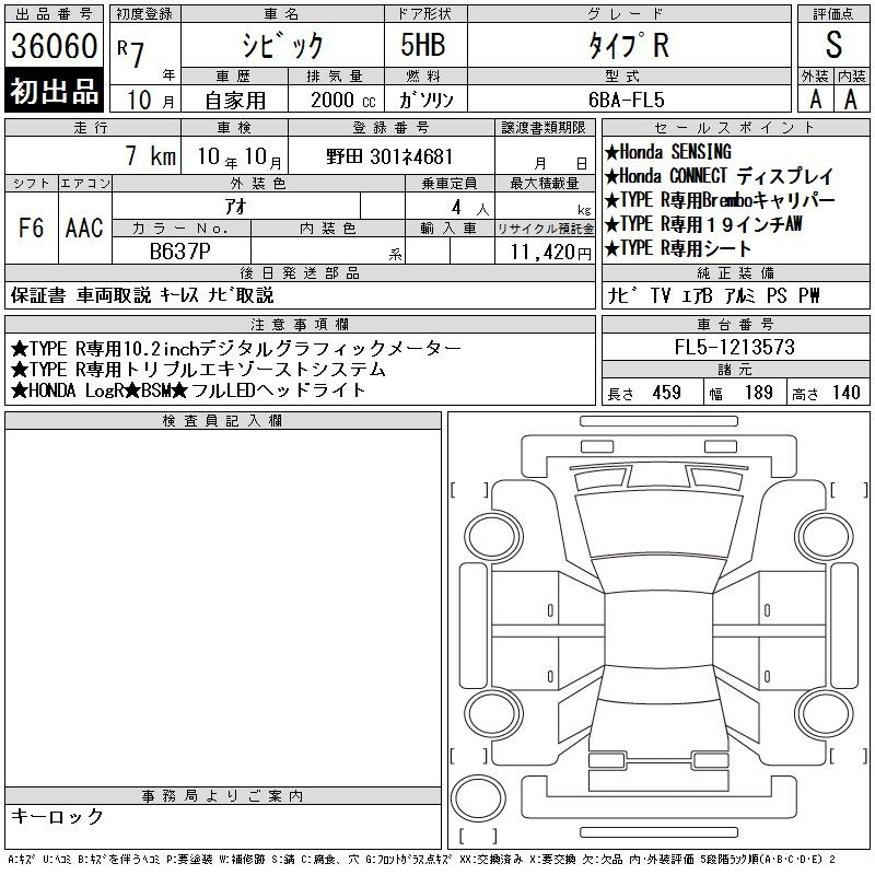 Аукционный лист HONDA CIVIC 2025