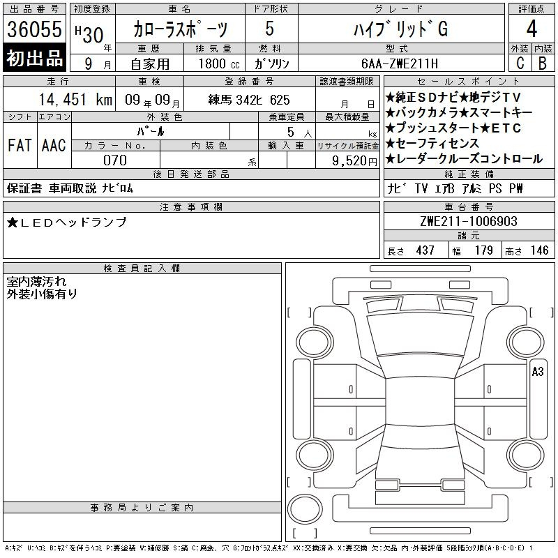 Аукционный лист TOYOTA COROLLA SPORT 2018