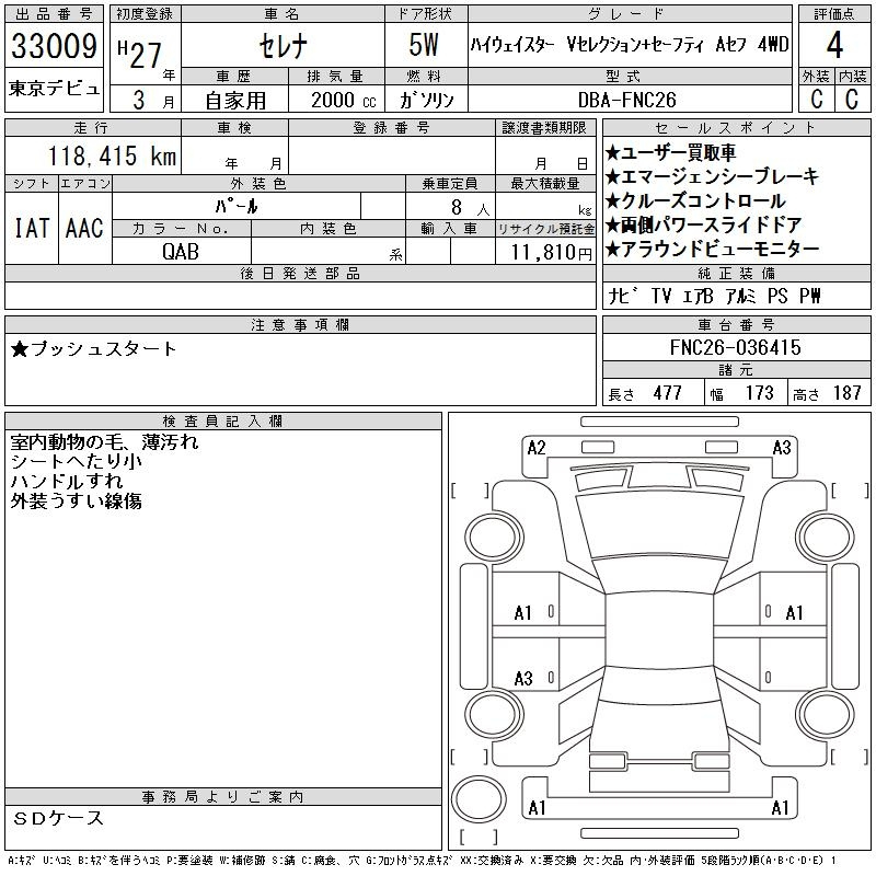 Аукционный лист NISSAN SERENA 2015